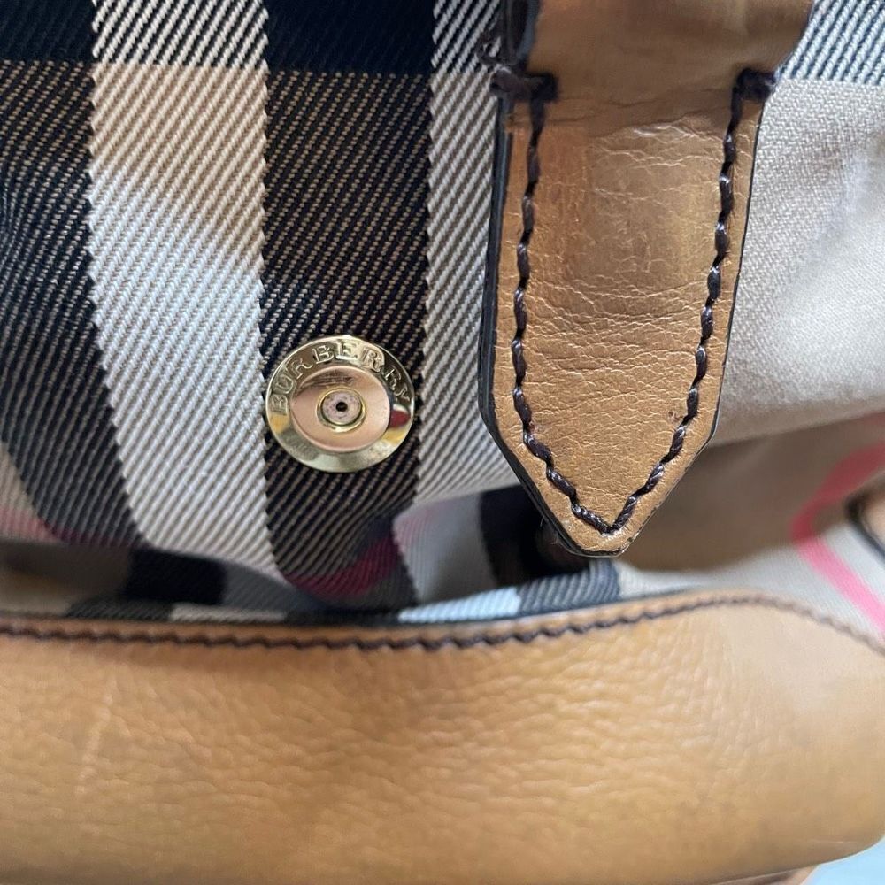 Burberry Nova Check Baby Bag Oversized Travel Duffle Purse Canvas Leather - Picture 6 of 16